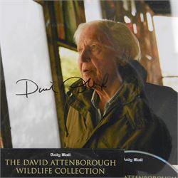 Signed David Attenborough photograph and a signed David Attenborough Life on Earth DVD sleeve, framed H32cm
