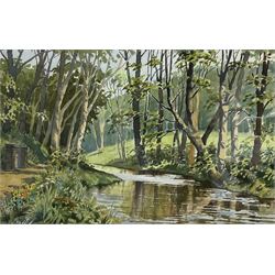 Les Pearson (British 1923-2010): River Landscape, watercolour signed and dated '83 together with P Oliver (British 20th century): 'Forgotten Farm Rosedale', watercolour signed, inscribed verso max 30cm x 44cm (2)