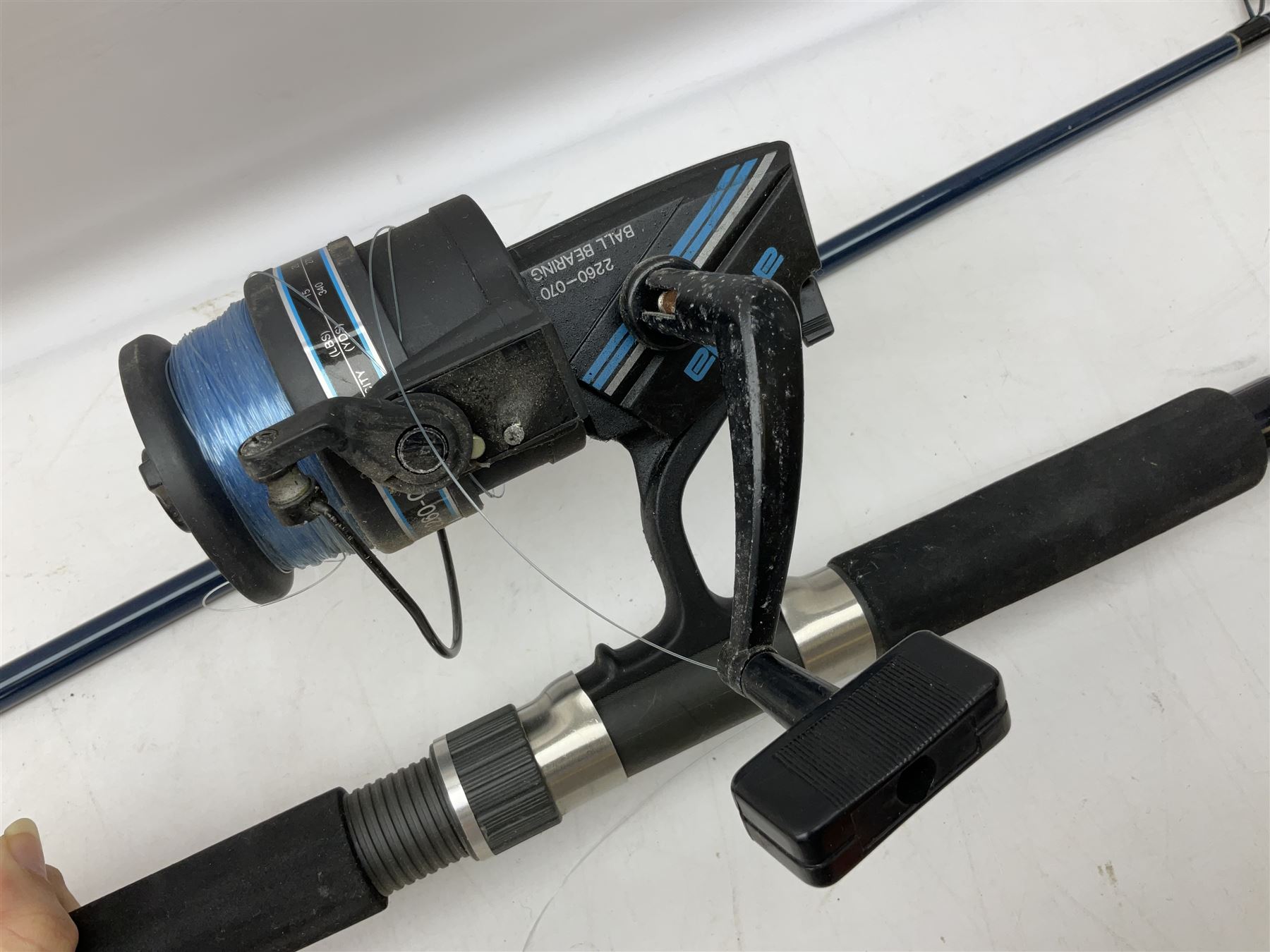 Shakespeare 'Composite Beachcaster 1332-300' 10ft two piece rod with Shakespeare alpha reel, Elastiglas two piece fly rod, Ryobi Masterline carbon fibre 'Pioneer PIF 85 Fly 8' 6