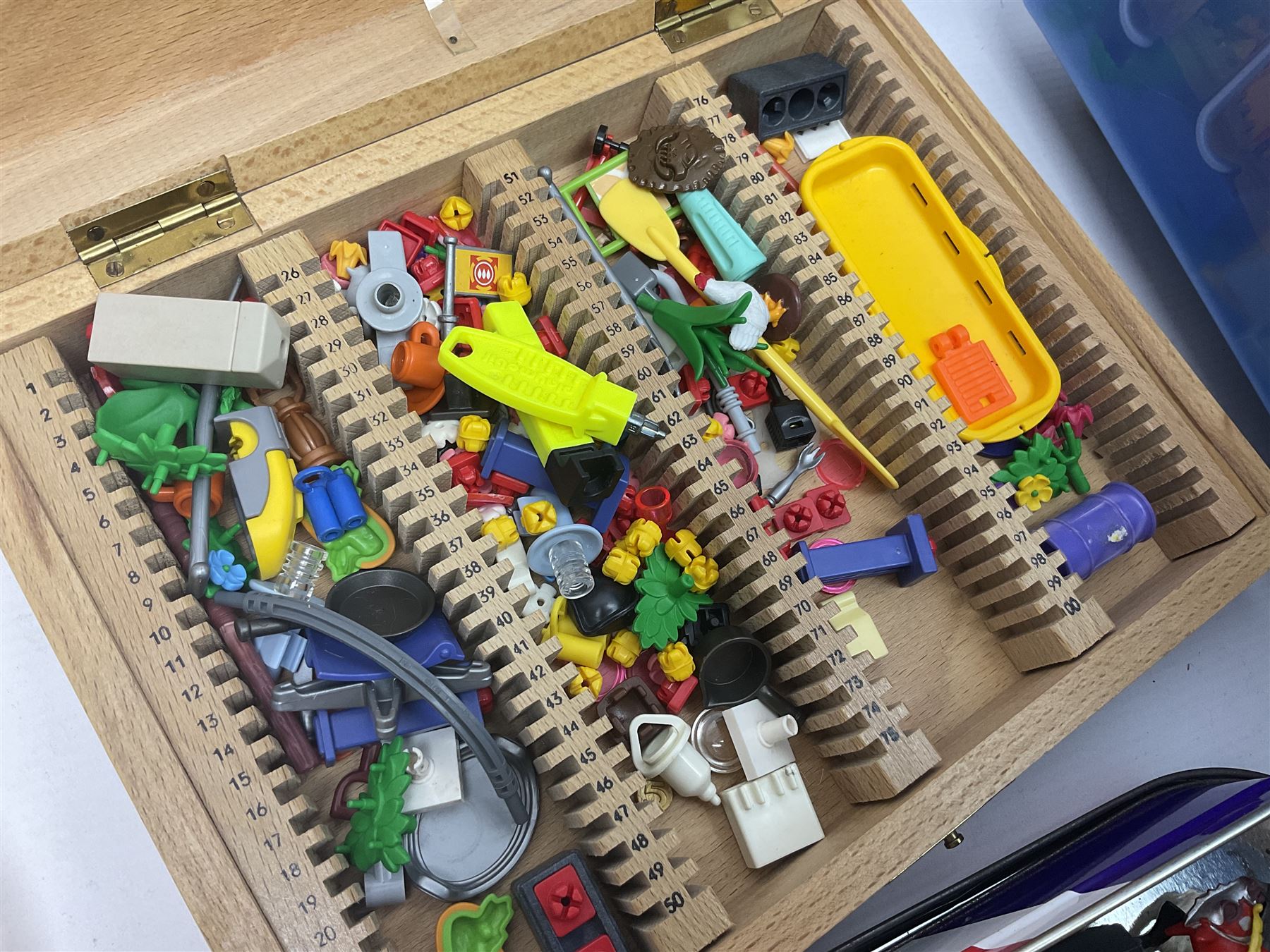 Quantity of loose Playmobil figures, playset parts and accessories, with small amount of Britains Ltd figures etc, in two boxes 