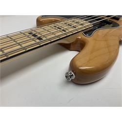 Fender Squier five-string jazz bass guitar; natural finish with Duncan Designed pick-ups; serial no.ICS11097557; L118cm