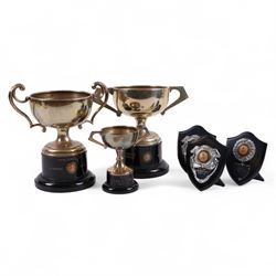 Six 1950s Leicester & Rutland Football League and Challenge Cup  silver plated trophy cups...