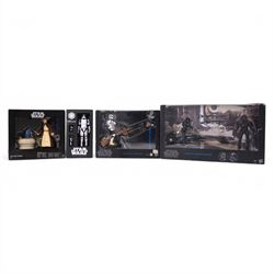Four Star Wars Black Series figures, comprising Obi Wan Kenobi, First Order Storm Trooper,...