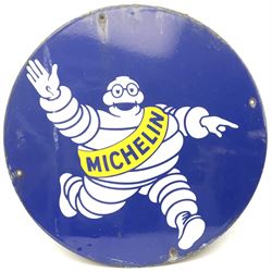 Vintage Michelin enamel advertising sign, of circular form decorated with the Michelin 'Bibendum' man, D40cm