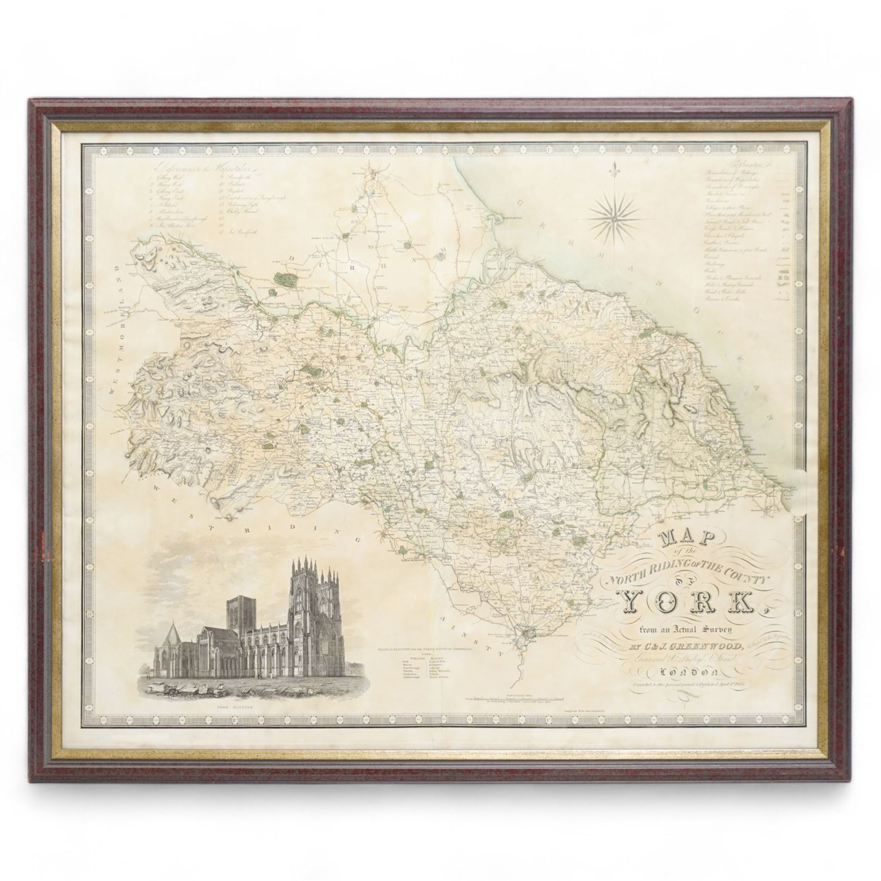 Christopher Greenwood (British 1786-1855): 'Map of the West Riding of the County of York', 19th century map with hand-colouring pub.1834, 62cm x 77cm 