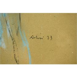 Harold Francis Riley (British 1934-2023): Lady in a Blue Scarf, pastel signed and dated '73, 44cm x 31cm