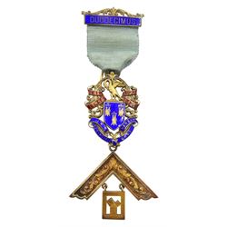 Masonic silver gilt and enamelled jewel, hallmarked Birmingham 1933, for The Lenne Lodge No. 4251, cased