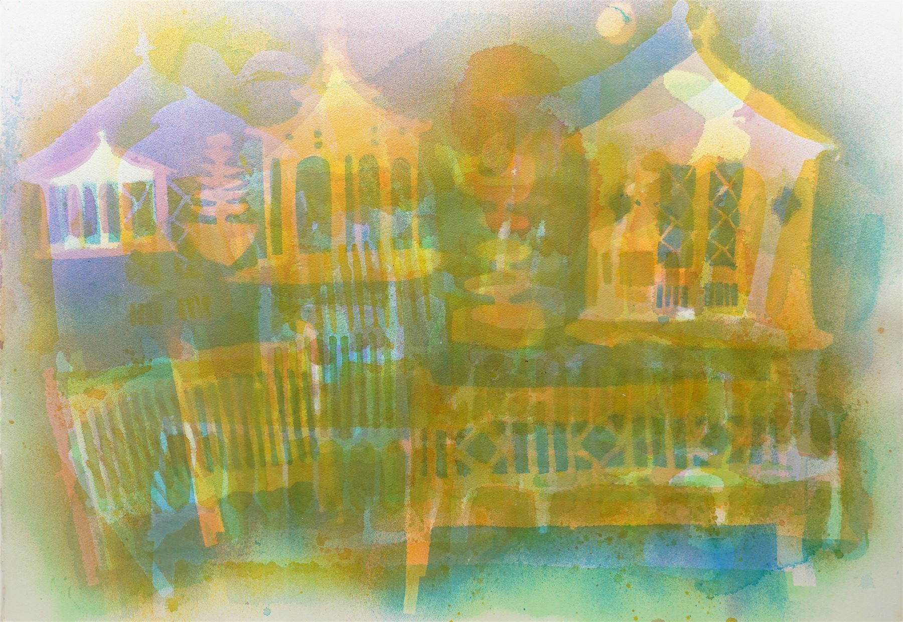 Gillian Ross Kelsey (British 1935-2025): 'Garden Images', acrylic ink on paper signed and titled in pencil 74cm x 103cm