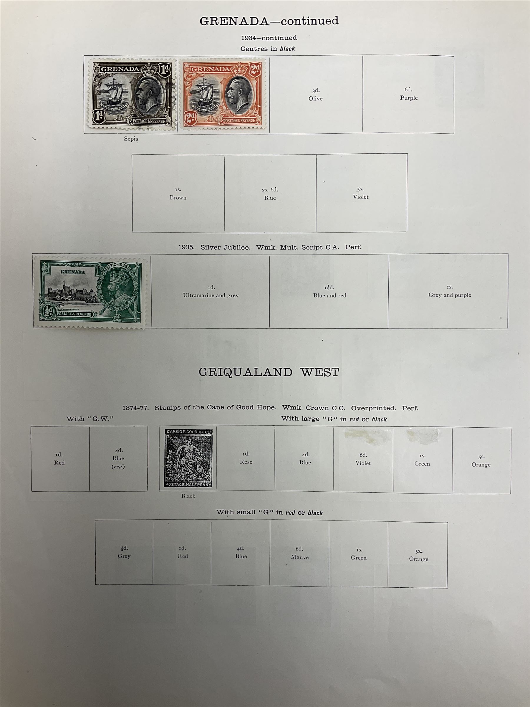 Grenada Queen Victoria and later stamps, including 1861-79 one penny, six pence, one shilling, 1883 halfpenny to one shilling, King George V 1913 values to one shilling etc, housed on pages