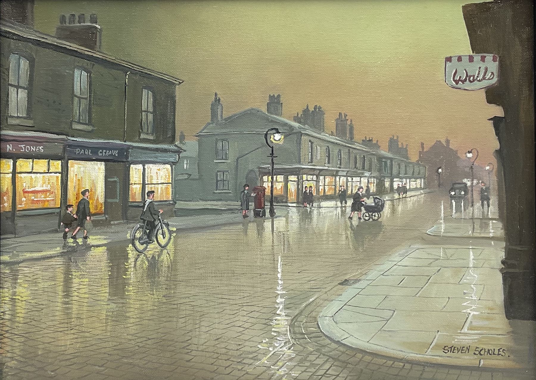 Steven Scholes (Northern British 1952-): 'Tatton Street Ordsall Salford 1962', oil on canvas signed, titled verso 28.5cm x 38.5cm