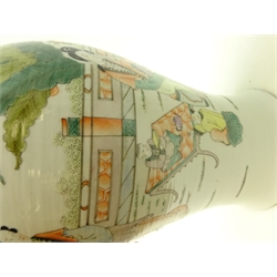  Pair Chinese baluster vases decorated in polychrome enamels with maidens and children in a fenced garden, with artists signature to reverse, four figure character mark to base, H39cm (2)  