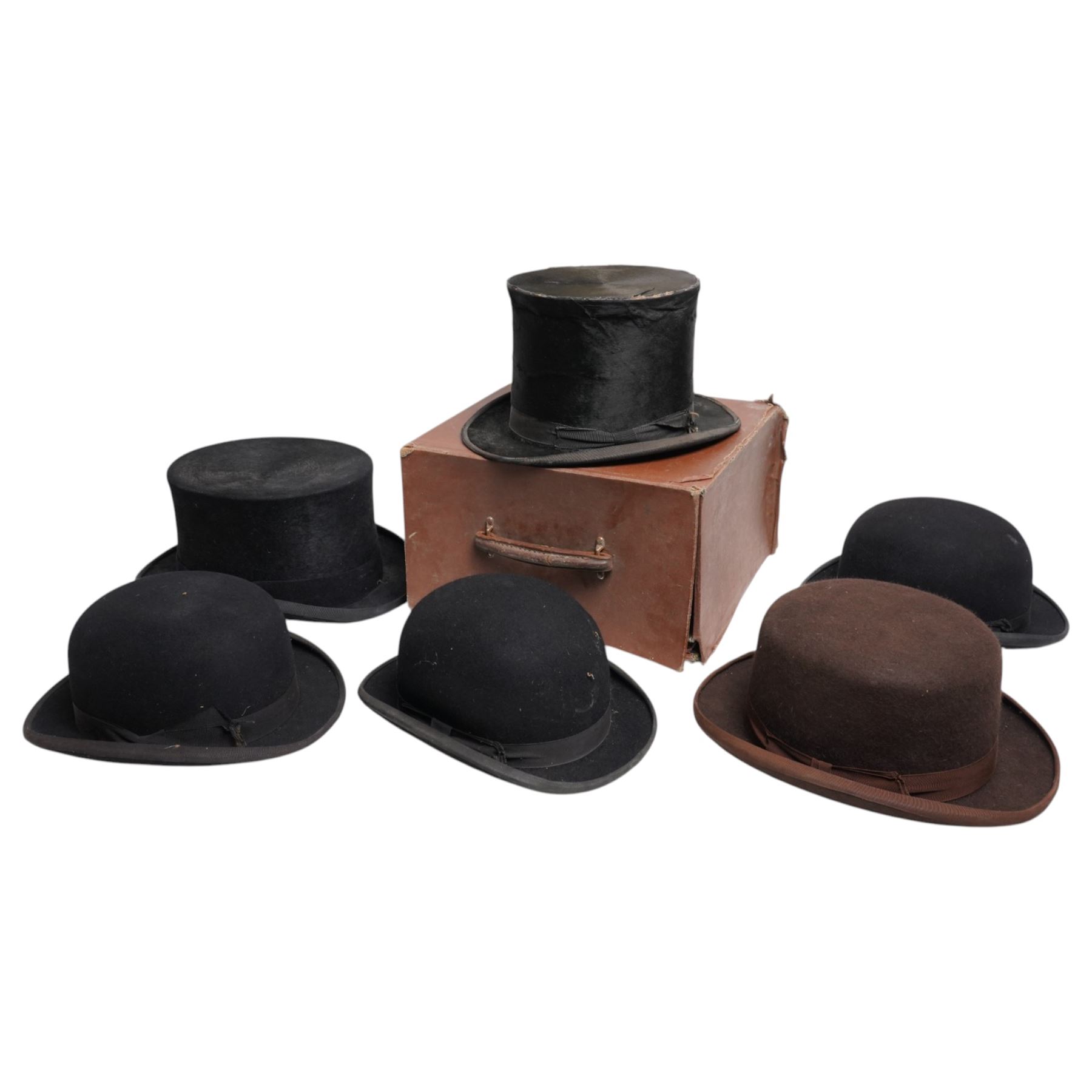 Herbert Johnson top hat, together with three bowler hats and two others