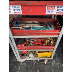 Tool workstation with Snap-on three drawer lockable tool box and tools, feeler gauges, wire strippers, screw drivers torque wrenches, and other  - THIS LOT IS TO BE COLLECTED BY APPOINTMENT FROM DUGGLEBY STORAGE, GREAT HILL, EASTFIELD, SCARBOROUGH, YO11 3TX