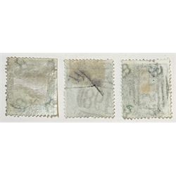 Three Great Britain Queen Victoria 1855-57 one shilling stamps, all used, all previously mounted