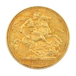 Queen Victoria 1887 gold full sovereign coin, Melbourne mint
