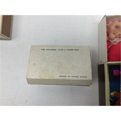 Twenty-six 1970s miniature Beanie matchbox dolls - Donald Duck with Huey, Dewey and Louie; seven dwarfs from Snow White (plus additional Happy); three Rescue Squad; two Cutie Fruitie; four animals; two Black/White series; Micetto; Orsetto Panda; and Uncle Scrooge; all boxed (26)