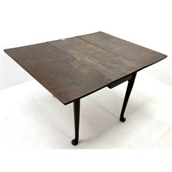 19th century mahogany drop leaf table, turned tapering supports on pad feet