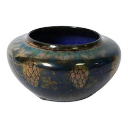 Richard Joyce for Pilkington, Royal Lancastrian lustre vase, of squat form, decorated with grapes and vine leaves, with impressed marks beneath, H9cm