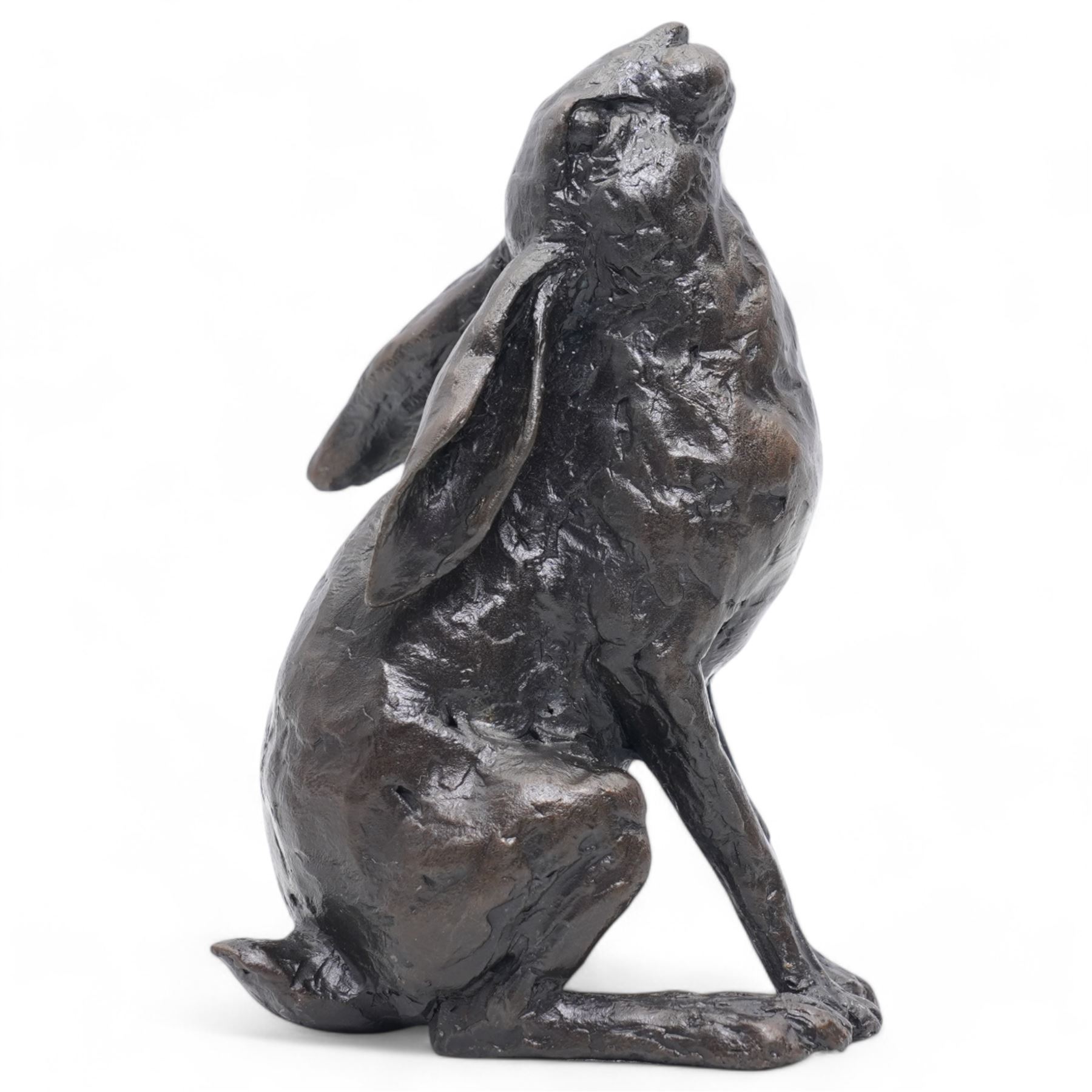 Michael Simpson (British Contemporary); Hare and Frog, two limited edition bronzes, monogrammed and numbered 99/150 and 94/150 to base, tallest H9cm (2)