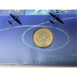 Seven The Royal Mint Royal Mail two pound coin covers, including 1999 'Rugby World Cup', 2003 'DNA Discoveries', 2004 'Classic Locomotives', 2007 '300th Anniversary of the Act of Union' etc