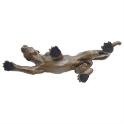 Bronze figure, modelled as a cougar or panther in crouching pose, signed Milo and also bearing foundry mark, L40cm