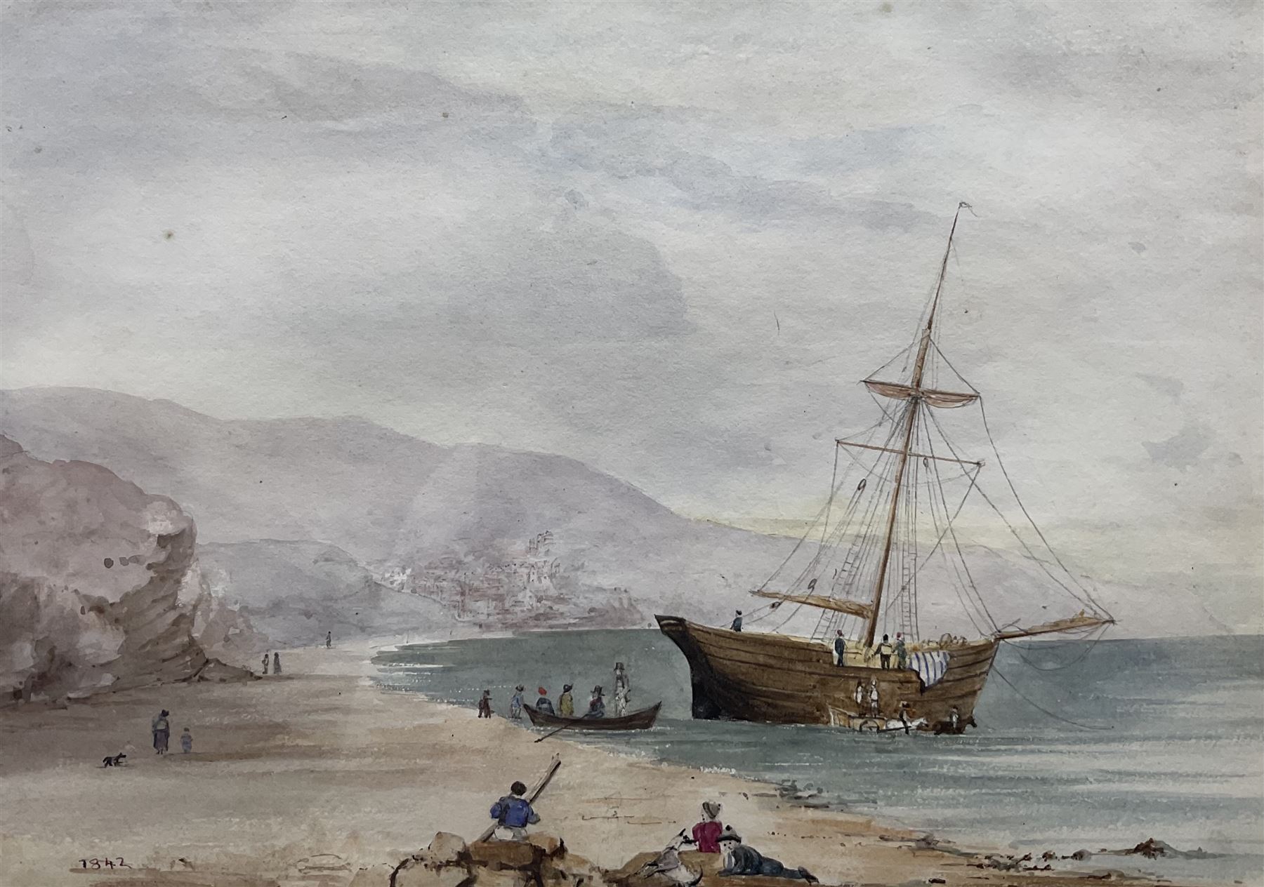 English School (Mid 19th century): Robin Hood's Bay, watercolour unsigned dated 1842, 17cm x 25cm