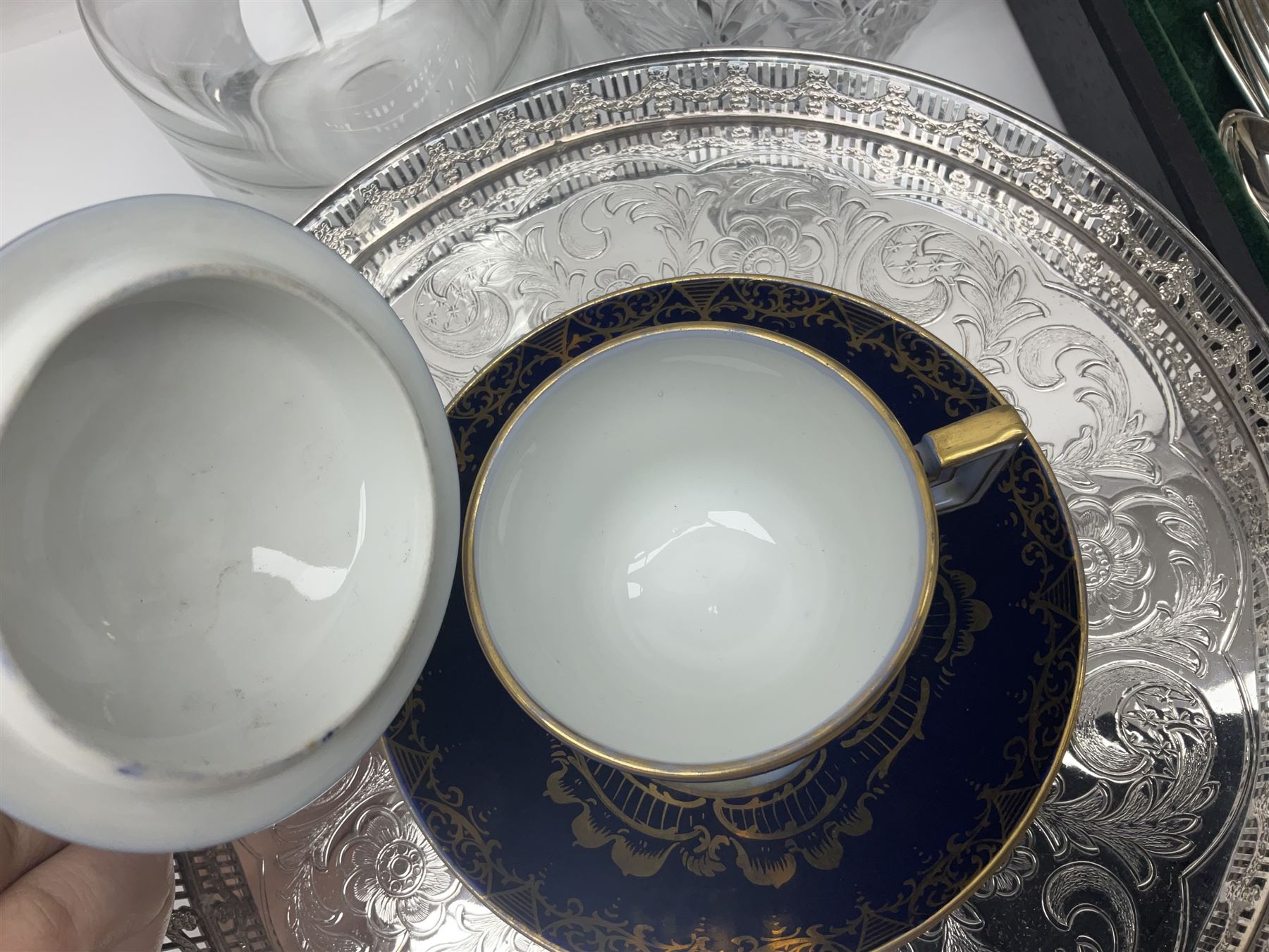 Canteen of cutlery together with Coalport basket, glass decanters and other collectables 