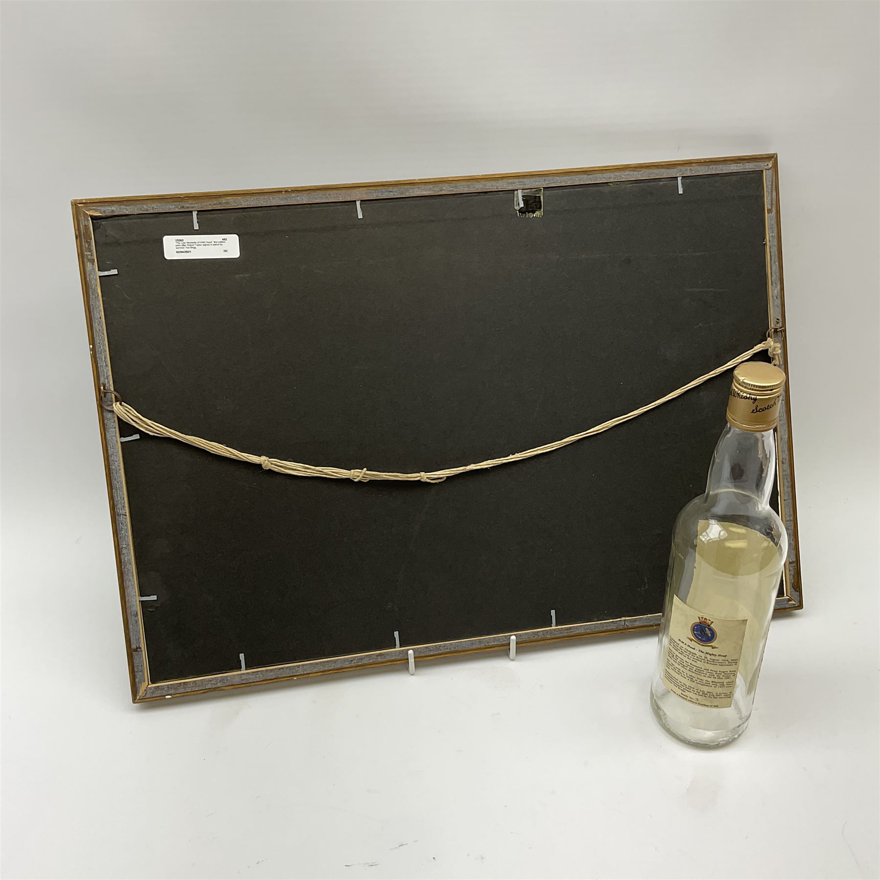 'The Last Moments of HMS Hood', first edition print after Robert Taylor signed in pencil by survivor Ted Briggs, together with a limited edition whisky bottle no. 3/498 commemorating the sinking Notes: the 24th May 2021 marks the 80th anniversary of the sinking of H.M.S. Hood