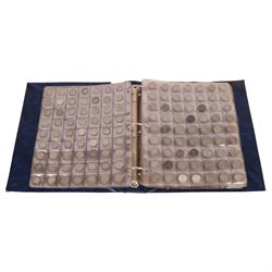 Great British pre-1920 and pre-1947 silver coins, including six pre-1920 and seventy-two pre-1947 half crowns, eight pre-1920 and forty-seven pre-1947 florins, nineteen pre-1920 and approximately one hundred pre-1947 shillings, etc, housed in a blue ring binder folder