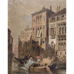Attrib. Samuel Prout (British 1783 - 1852): Venetian Gondoliers, watercolour unsigned 26cm x 21cm