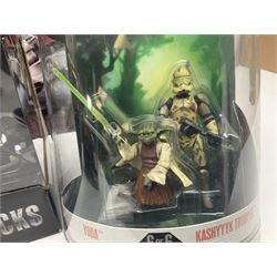 Star Wars - The Force Awakens First Order Special Forces TIE Fighter; The Black Series Centrepiece of Luke Skywalker; Revenge of the Sith Battle Pack Treachery on Saleucami; Titanium Series Die-Cast Clone Trooper; and two other pairs of figures; all boxed (6)