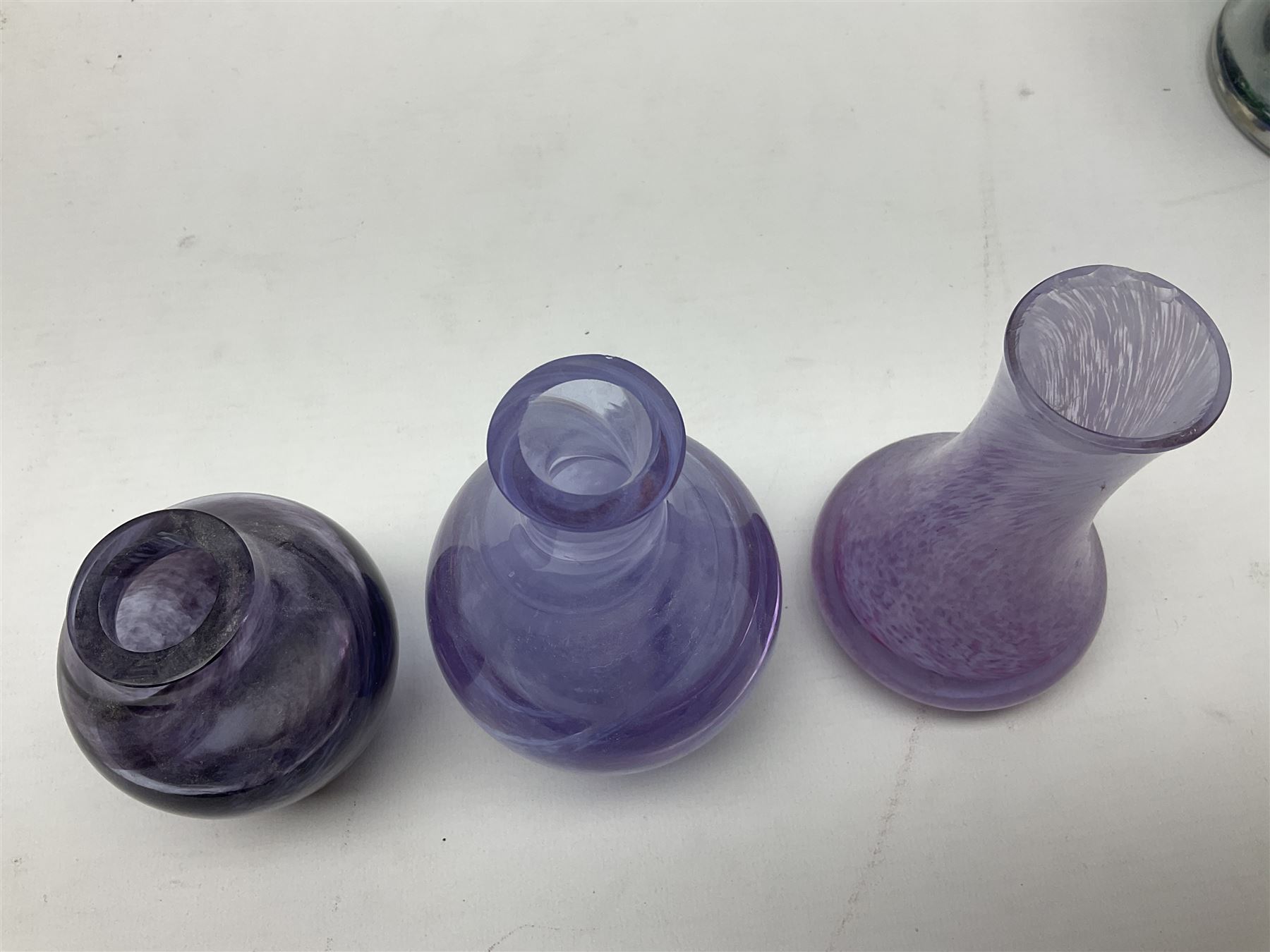 Bjorn Ramel Sea of Sweden Glasbruk art glass footed candle holder, together with a Murano fish, various other art glass vases, stylised green fish, etc, tallest H29cm