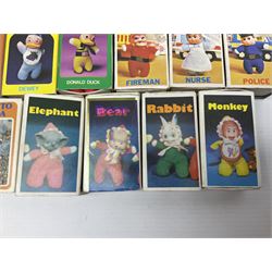 Twenty-six 1970s miniature Beanie matchbox dolls - Donald Duck with Huey, Dewey and Louie; seven dwarfs from Snow White (plus additional Happy); three Rescue Squad; two Cutie Fruitie; four animals; two Black/White series; Micetto; Orsetto Panda; and Uncle Scrooge; all boxed (26)