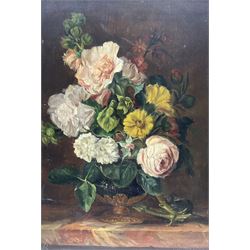 Dutch School (19th century): Still Life Vase of Flowers with a Mouse, oil on oak panel unsigned 43cm x 29cm