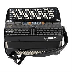 SEM Ciao 5-row digital reedless chromatic button midi-accordion, with 87-black and white buttons and 120 bass buttons, in black high gloss case, with carry strap and original hard carrycase