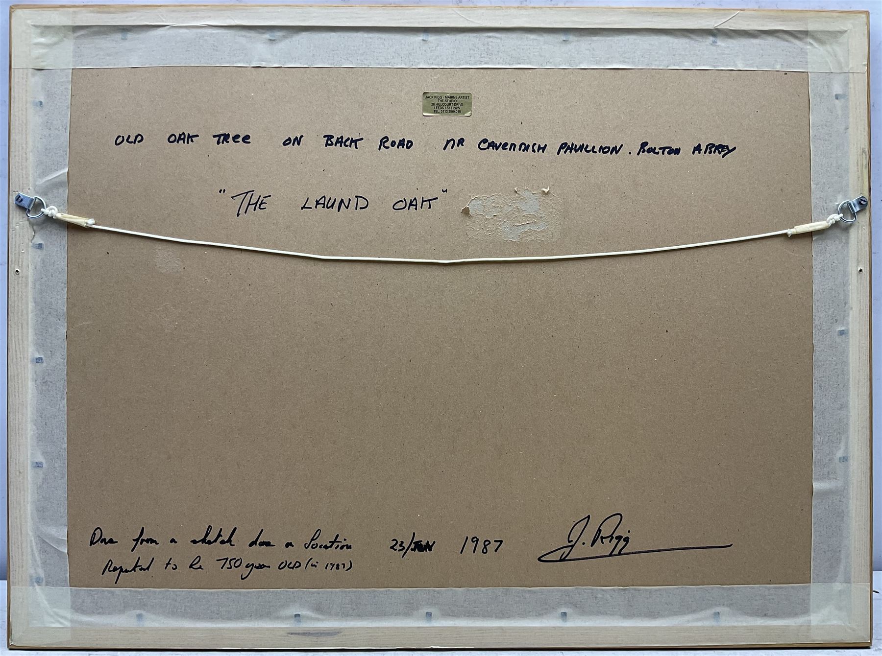 Jack Rigg (British 1927-2023): 'The Laund Oak' at Bolton Abbey, watercolour and ink signed inscribed and dated 1987, further inscribed verso 37cm x 55cm 
Notes: the Laund Oak was thought to be one of the oldest trees in England, being at least 700 years old but possibly older; it was sadly felled in a storm in January 2017.