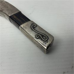 Austrian Art Nouveau zebra wood walking stick, silver covered angular handle relief decorated with stylised flowers, hallmarked Vienna c1900, makers mark LM, H84cm