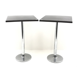  Pair chrome pedestal bar tables, W69cm, H110cm, D69cm (2)  