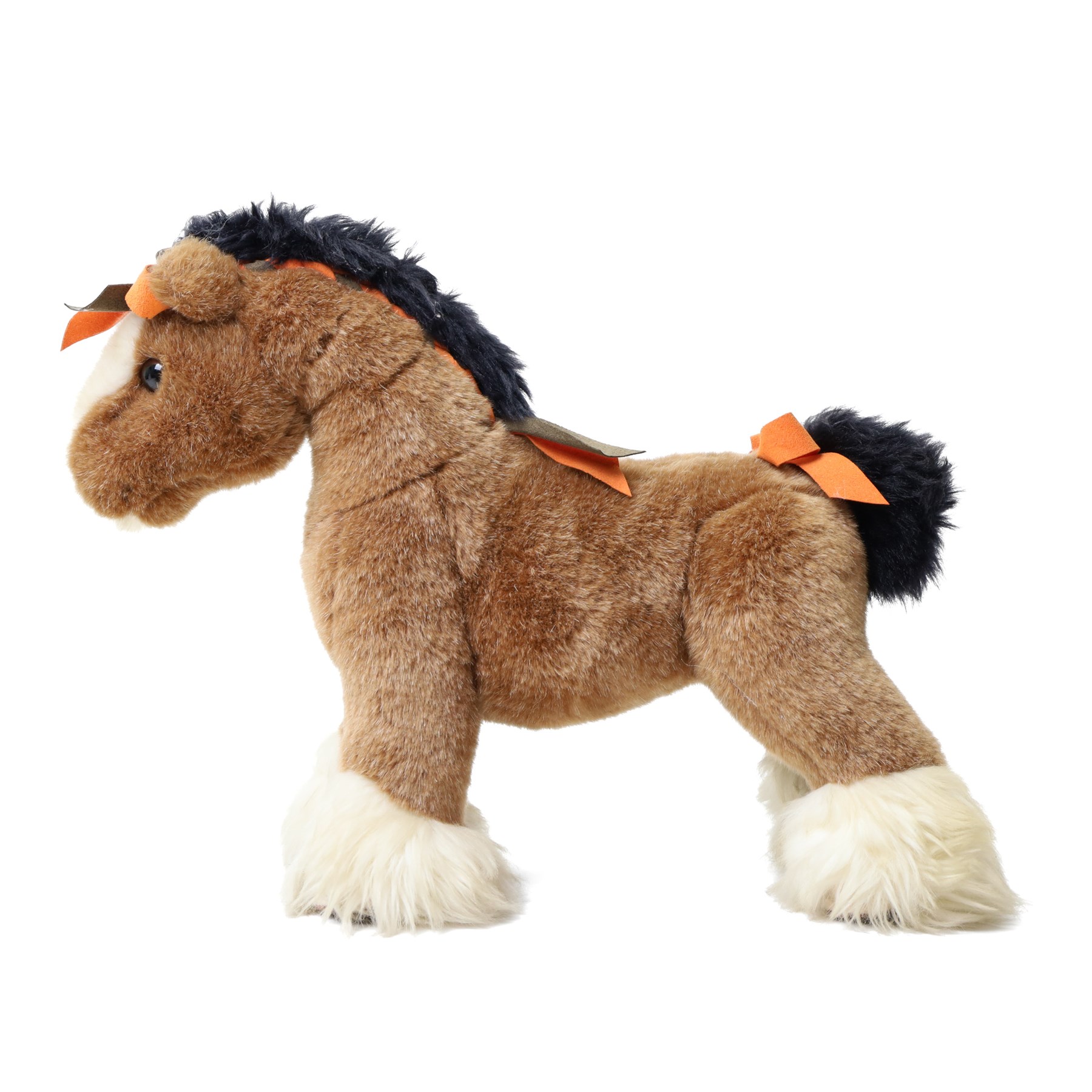 Hermès - ‘Cheval Hermy’ plush horse, brown with black mane and tail, white faux-fur hooves and orange ribbon detailing