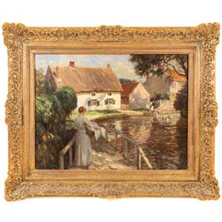 Frederick (Fred) Stead (British 1863-1940): Washerwoman at Beck Isle Cottage Thornton-le-Dale, oil on canvas signed 40cm x 52cm