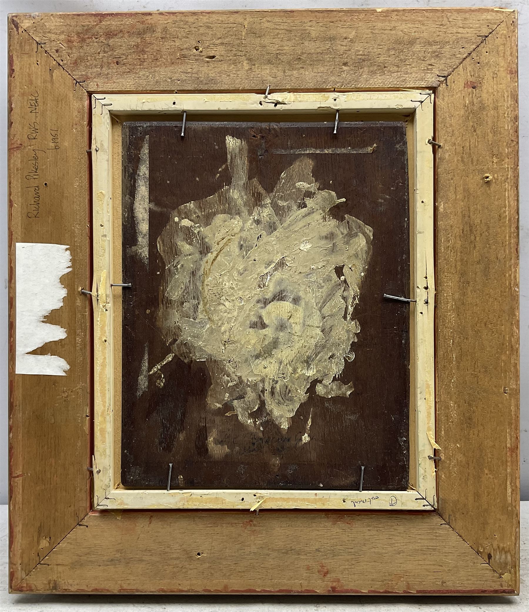 Richard Pikesley RWS PPNEAC (British 1951-): Portrait of a Lady, oil on panel unsigned, indistinctly titled and attributed verso 24cm x 19cm