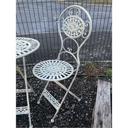 Pale green oval folding metal garden table, and two folding chairs - THIS LOT IS TO BE COLLECTED BY APPOINTMENT FROM DUGGLEBY STORAGE, GREAT HILL, EASTFIELD, SCARBOROUGH, YO11 3TX