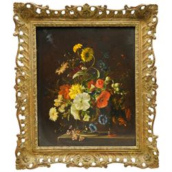 Richard Hanson AKA Stuart Scott Somerville (British 1908-1983): Still Life of Flowers in a Vase, oil on board signed, Frost & Read gallery inscription verso 45cm x 37cm
