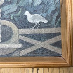 Robert H Lee (British 1915-2007): 'Roman Fresco Remains', oil on canvas board, signed and dated '01, in frame formed as a star, titled verso 24cm x 24cm 