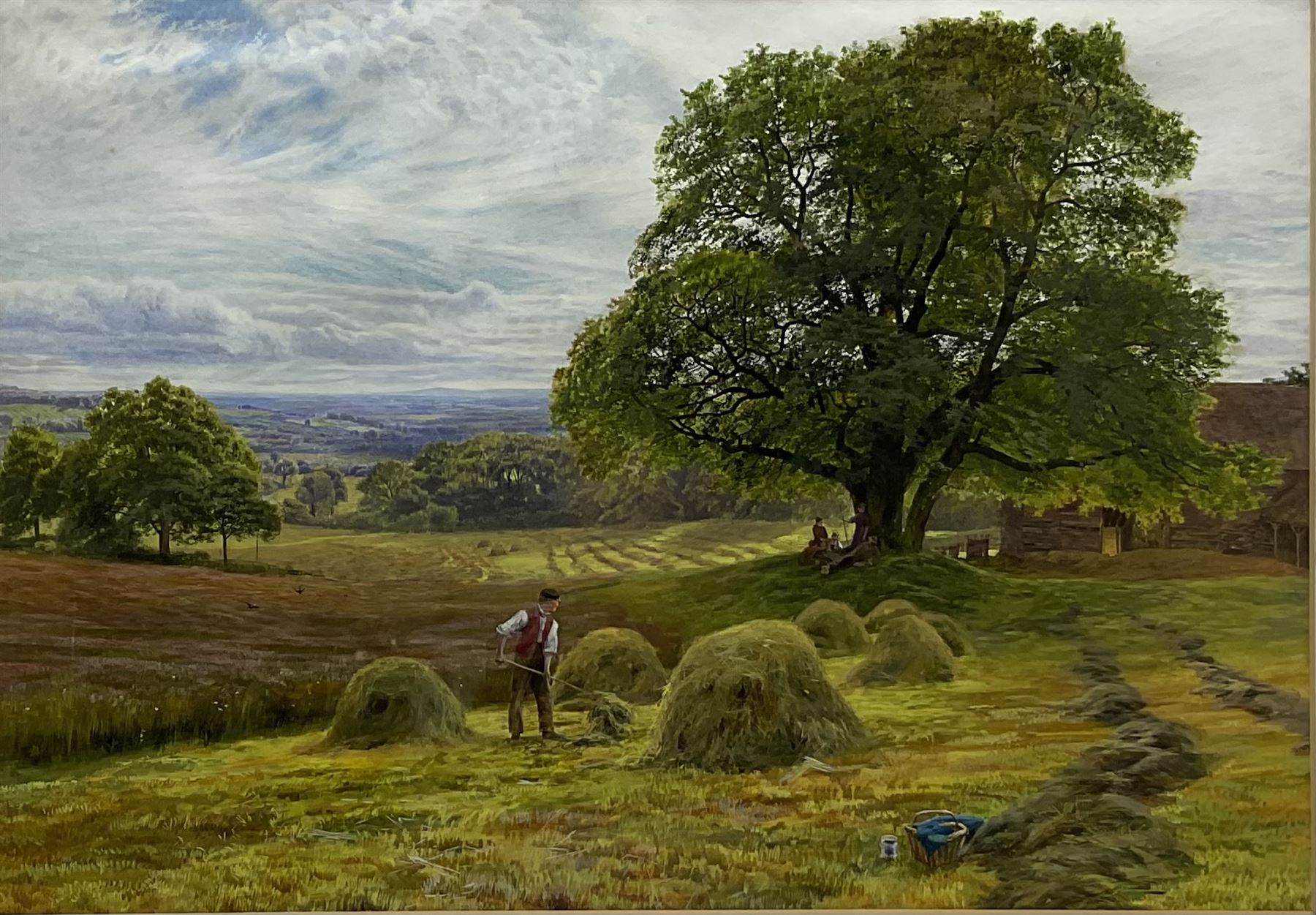 George Vicat Cole (British 1833-1893): 'Haymaking', gouache and watercolour unsigned 35cm x 50cm
Provenance: East Yorkshire private collection; Sotheby's 22nd March 2005 Lot 143; with The Leger Galleries, Old Bond Street, May1965; the collection of Mrs L H Leach