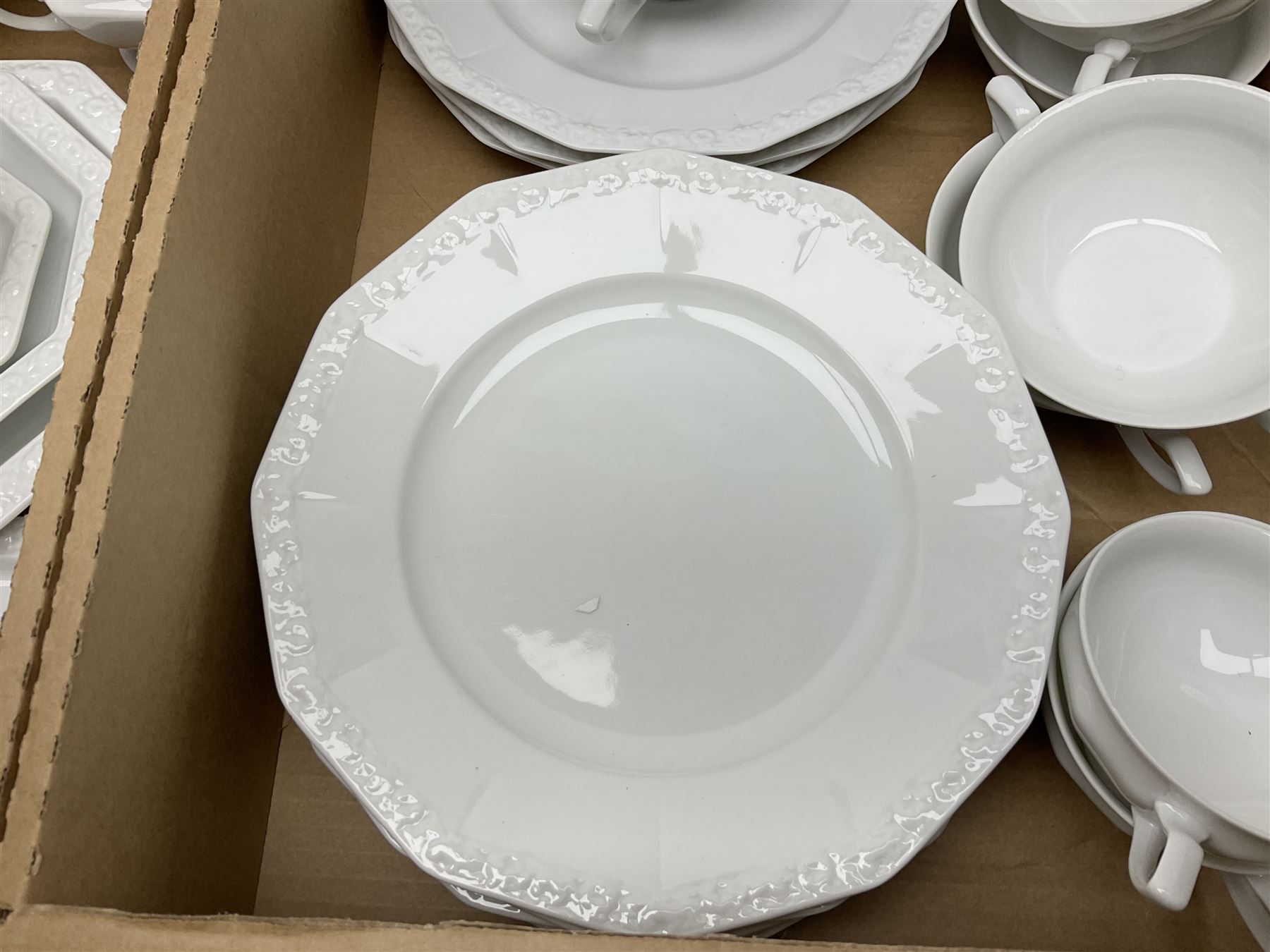 Rosenthal Classical Rose tea and dinner service for eight, including teapot, coffee pot, milk jug, covered sucrier, cups and saucers, dinner plates, serving dishes etc 