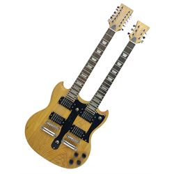 SG double neck electric guitar with twelve-string and six-string facilities and natural wood finish L103cm 