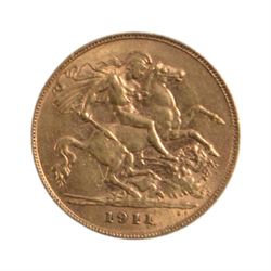 King George V 1911 gold half sovereign coin