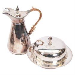 Silver plated silent butler, together with serving tray, Walker and Hall hot water jug, butter dish etc 