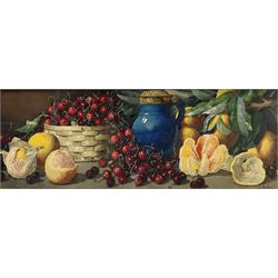 Giovanni Barbaro (AKA Arthur Dudley) (British 1864-1925): Still Life of Fruit and Jug, watercolour signed 27cm x 74cm